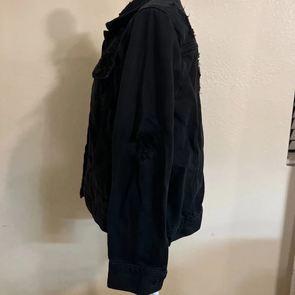 Unisex Black Refuge Distressed Jean Jacket Size Large - Picture 12 of 13